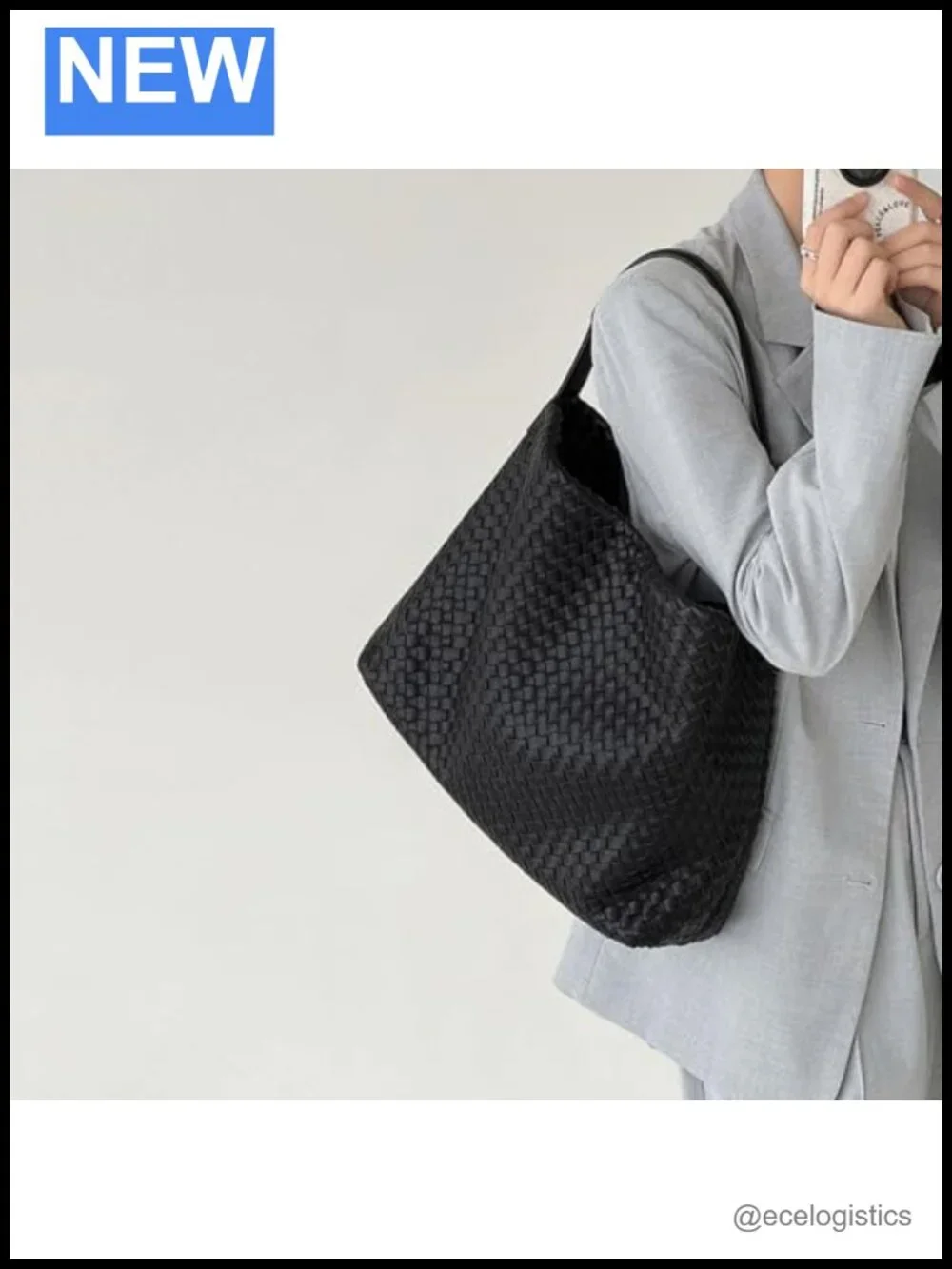 Woven Vegan Leather Hobo Tote Handbag with Clutch, Adjustable Strap